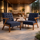 Ver imagem 2 de Kit 2 Poltronas Zara Tecido Linho Moderna Decorativa Braços Pés Madeira Maciça para Sala de Estar Es