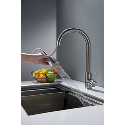 Torneira Misturador Monocomando Aço Escovado Gourmet Bica com Ducha Extensível para Cozinha - 4
