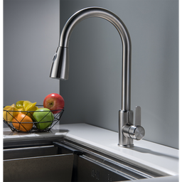 Torneira Misturador Monocomando Aço Escovado Gourmet Bica com Ducha Extensível para Cozinha - 2