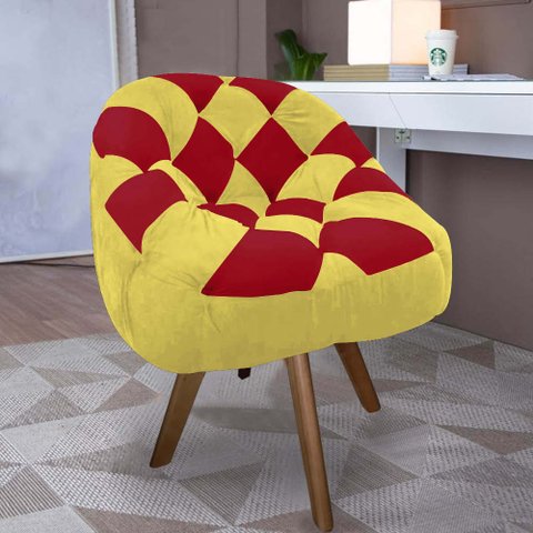 Poltrona Paloma Escritório Sala Giratória Madeira Suede Amarelo e Suede Vermelho - Dominic Decor