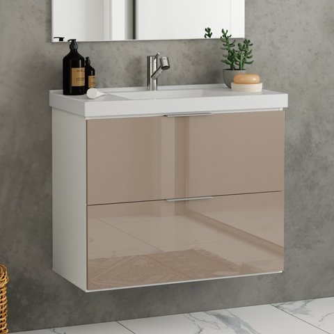 Gabinete para Banheiro sem Tampo 80cm Pietra Branco/Gianduia Brilho