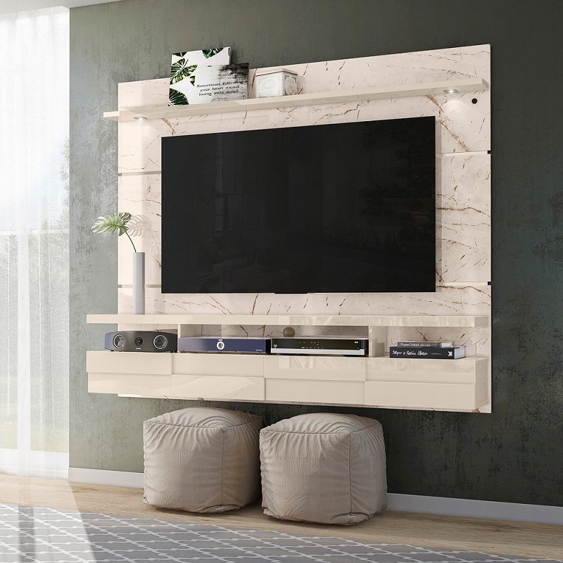 Estante Lana 1.8 para TV de até 60 polegadas - CALACATA / OFF WHITE - Madetec