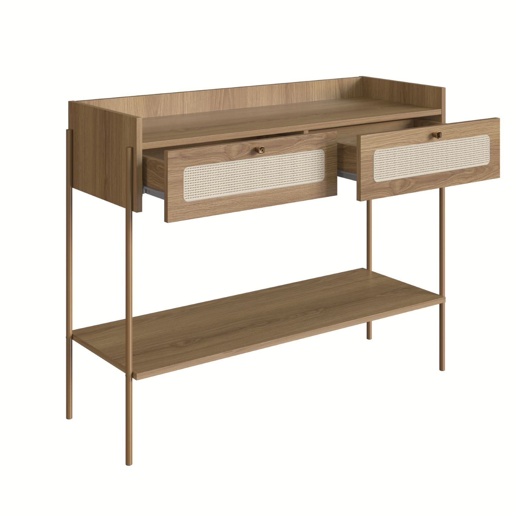 Aparador Linha Oslo Mdf Cor Hanover Base Metal Dourado Acabamento Palha Sintética - a Casa Maju - 2