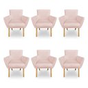 Ver imagem 1 de Kit 6 Poltronas Decorativa Leticia Suede Rosa Bebê Pés Palito Castanho - Pallazio