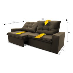 Sofá Retrátil/Reclinável Malta 2,00m Suede Velut com Molas no Assento King House - 3