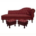 Ver imagem 1 de Divã Recamier Namoradeira Larissa 140cm com Capitonê - Esquerda + 02 Puffs Retrô Suede