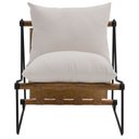 Ver mais imagens de Kit Poltrona com Puff Turim Base Aço Preto Recouro Camel Linho Off White - Nexta Casa