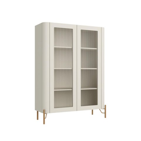 Cristaleira com 2 Portas 98,5cm Vidro Canelado Pés em Metal Cor:luna com Dourado