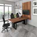 Ver imagem 1 de Mesa Industrial 2m 1 Cx de Tomada Pé Metal e Painel de Tv F5 Cor:nogal com Preto