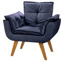 Ver imagem 1 de Poltrona Dani Suede Azul Marinho Cadeira Decorativa Sala Recepção Pés Caramelo
