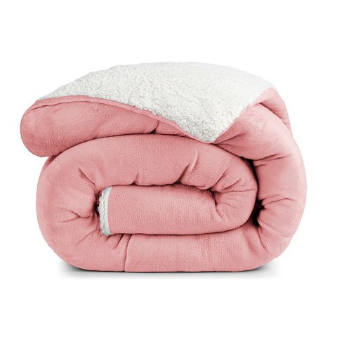 Edredom Coberdrom Esquimó Queen Sherpa Toque Lã Carneiro - Rosa - 100% Poliéster
