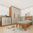 Ver imagem 1 de Quarto Infantil Completo com Guarda Roupa Cômoda e Cama 100% MDF Harmonia Yescasa Bege/Cinamomo/Off