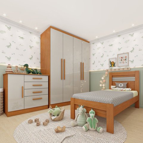 Quarto Infantil Completo com Guarda Roupa Cômoda e Cama 100% MDF Harmonia Yescasa
