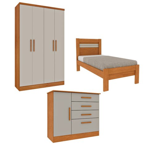 Quarto Infantil Completo com Guarda Roupa Cômoda e Cama 100% MDF Harmonia Yescasa
