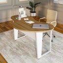 Ver imagem 1 de Mesa Escrivaninha Orgânica Linear 173cm x 94cm Pés Metal para Escritório Home Office F5 Corporate Marrom/Macadâmia com Branco