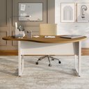 Ver imagem 7 de Mesa Escrivaninha Orgânica Linear 173cm x 94cm Pés Metal para Escritório Home Office F5 Corporate Marrom/Macadâmia com Branco