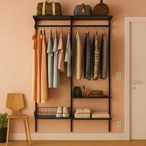 Closet Aberto Modulado para Solteiro 125cm Aria Preto