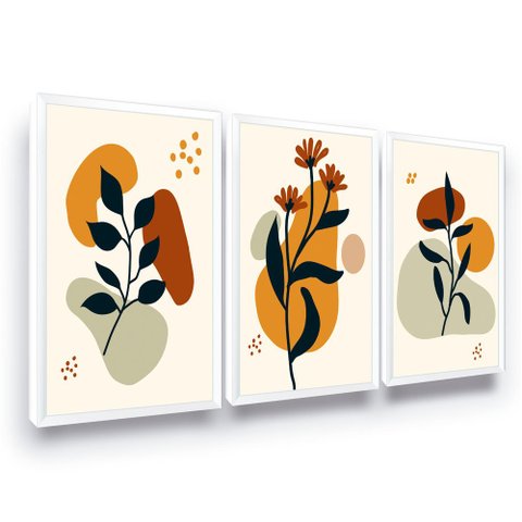 Kit 3 Quadros Plantas Minimalistas Formas Sala Quarto