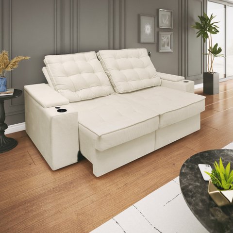 Sofá 2,30m Retrátil e Reclinável com Usb – Grande, Confortável e Moderno para Sala de Estar:bege