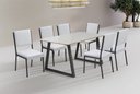 Ver imagem 3 de Conjunto Mesa Tóquio Tampo Vidro 160cm 6 Cadeiras Lisboa Gol Decor Vidro Off White/Preto/Tecido Bege