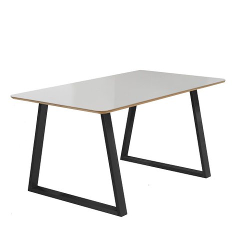 Conjunto Mesa Tóquio Tampo Vidro 160cm 6 Cadeiras Lisboa Gol Decor Vidro Off White/Preto/Tecido Bege