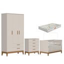 Ver imagem 1 de Quarto de Bebê Flip com Cômoda Gaveteiro Areia Acetinado com Colchão Gazin - Reller