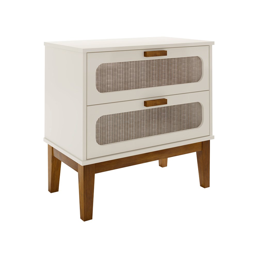 Mesa de Cabeceira 2 Gavetas Santorini Off White 60 Cm Palhinha Indiana - 3