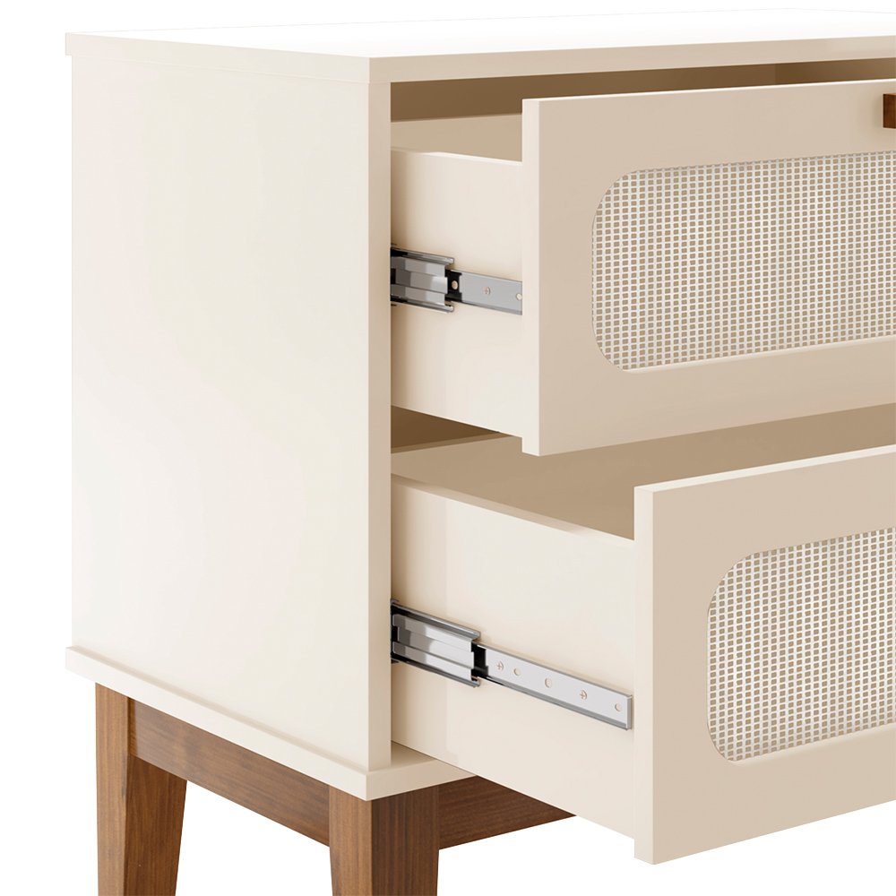 Mesa de Cabeceira 2 Gavetas Santorini Off White 60 Cm Palhinha Indiana - 4