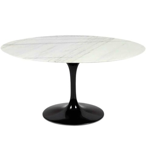 Mesa de Jantar Saarinen Oval 137x90 Cm Mármore Branco Extra Base Preta