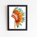 Ver imagem 1 de Cocar Indígena Penas Coloridas Quadro Moldura Preta 60x40cm