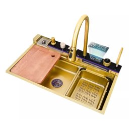 Cuba Inteligente Gourmet Cozinha Pia Premium Inox C/ Torneira Lavador Copos Multifuncional Dourado - 6