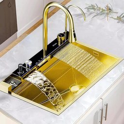 Cuba Inteligente Gourmet Cozinha Pia Premium Inox C/ Torneira Lavador Copos Multifuncional Dourado - 2