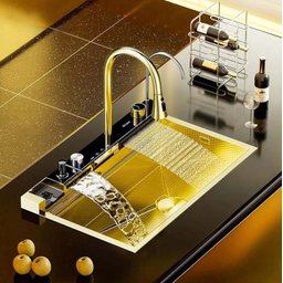 Cuba Inteligente Gourmet Cozinha Pia Premium Inox C/ Torneira Lavador Copos Multifuncional Dourado - 5