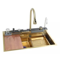 Cuba Inteligente Gourmet Cozinha Pia Premium Inox C/ Torneira Lavador Copos Multifuncional Dourado - 1