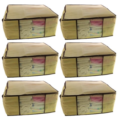 Kit 6 Caixa Organizadora Roupas Multiuso Toalha Lençóis Roupa De Cama Em TNT Dobrável 45x45x20cm