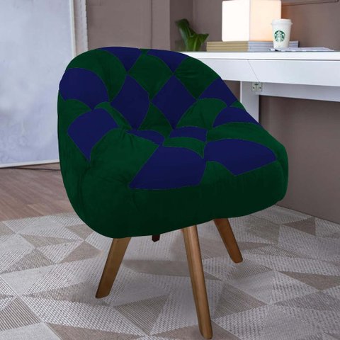 Poltrona Paloma Escritório Sala Giratória Madeira Suede Verde e Suede Azul Marinho - Dominic Decor