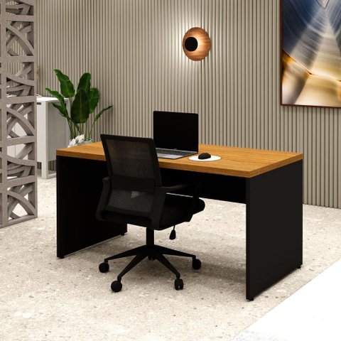 Escrivaninha 1,50m X 0,70m Pé Painel e Cadeira Diretor F5 Cor:freijó com Preto