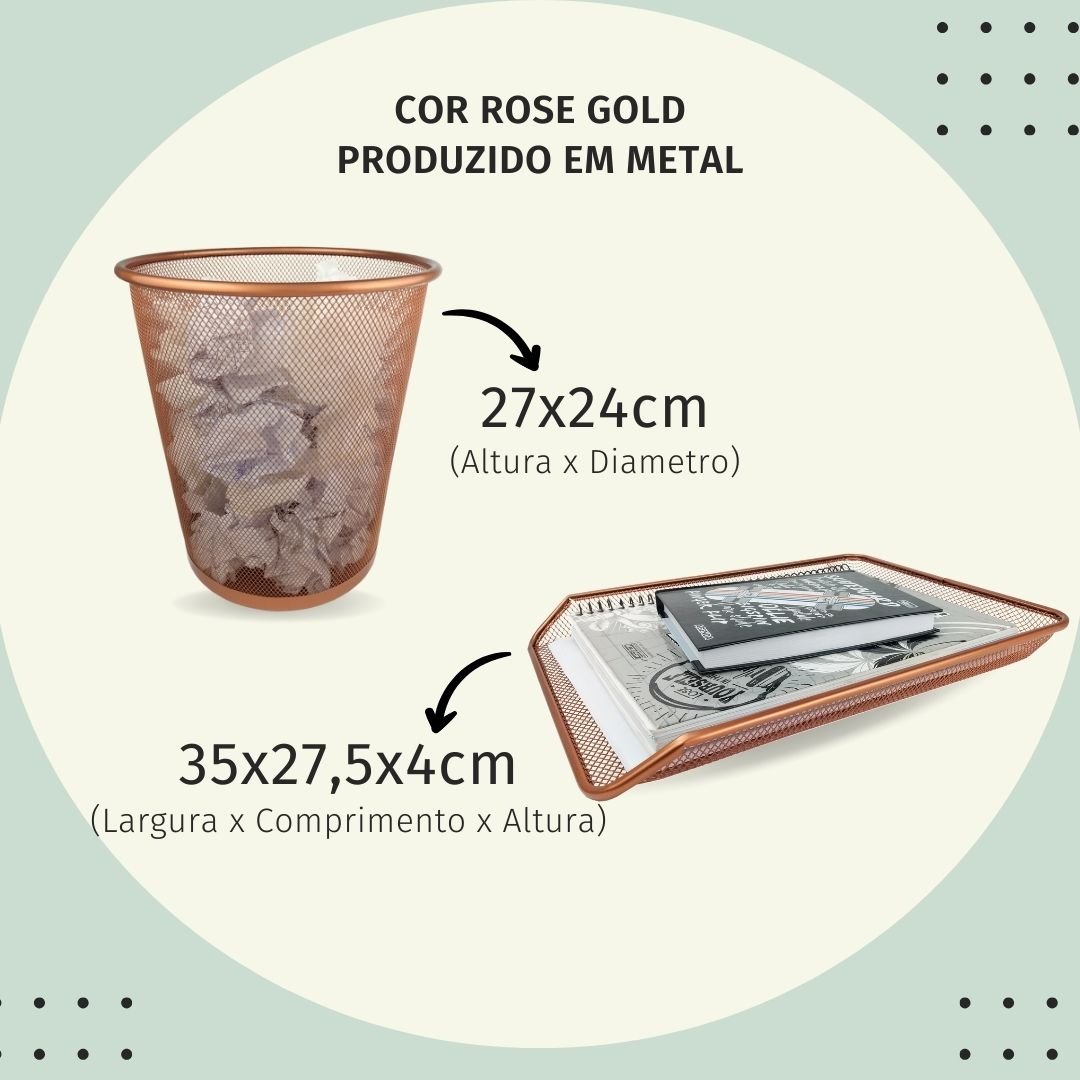 Bandejas e Lixeira Kit para Escritorio Rose Gold - 5