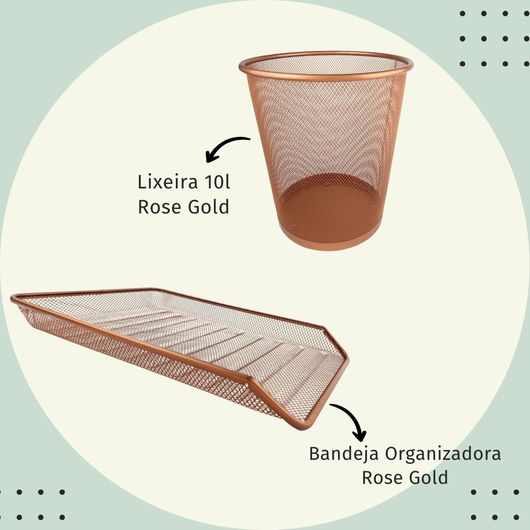 Bandejas e Lixeira Kit para Escritorio Rose Gold - 3