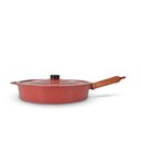 Ver imagem 1 de Frigideira Fundida Alumínio Batido Grosso com Tampa 30cm - Vermelho