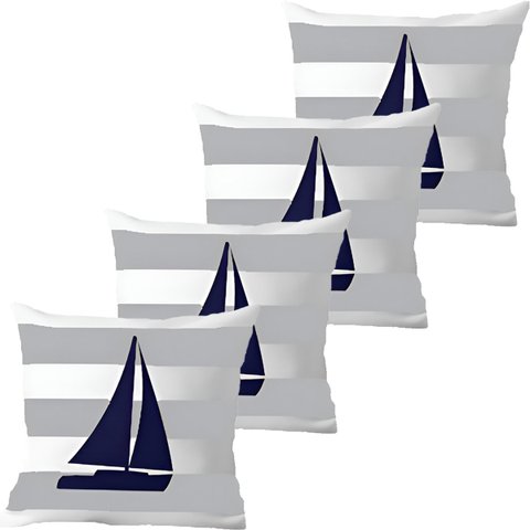 Kit 4 Capas de Almofadas Barco À Vela Navegação Marítima