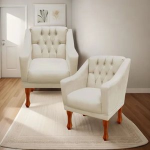 Kit 02 Poltronas Decorativa Resistente Grécia - Dritex:suede Bege