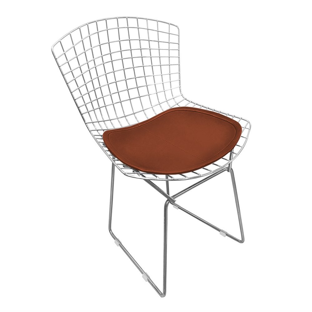 Cadeira Bertoia Cromada com Assento Sintético Marrom - 1