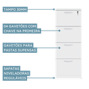Ver imagem 4 de Gaveteiro Arquivo para Pasta 4 Gavetas com Chave Yescasa Cinza