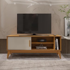 Rack para Tv até 55 Polegadas 1 Porta com Puxador em Madeira Maciça Nero 136cm Retrô