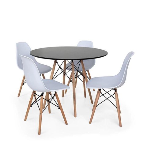 Conjunto Mesa Eames Preta 110cm e 4 Cadeiras Eames Pp Branca