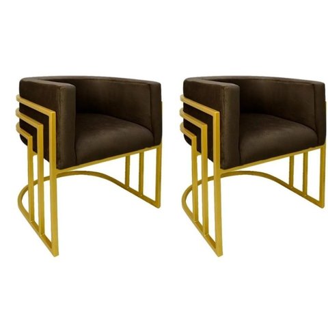 Kit 02 Cadeiras Poltrona Luxo Base de Metal Tripla Dourado Sala de Jantar Cozinha Recepção Veludo Ma