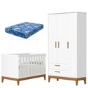 Ver imagem 1 de Guarda Roupa Infantil 3 Portas com Berço Americano Flip Branco Acetinado com Colchão Ortobom- Reller