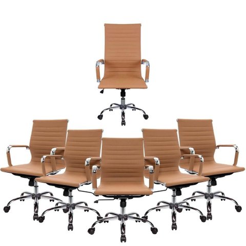 Conjunto Cadeiras Escritório Moob Boston 5 Cadeiras Diretor e 1 Cadeira Presidente Giratória