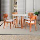 Ver imagem 1 de Conjunto Mesa Áustria com 4 Cadeiras Madeira Maciça, Multilaminada e Estofada Letícia Yescasa Off Wh